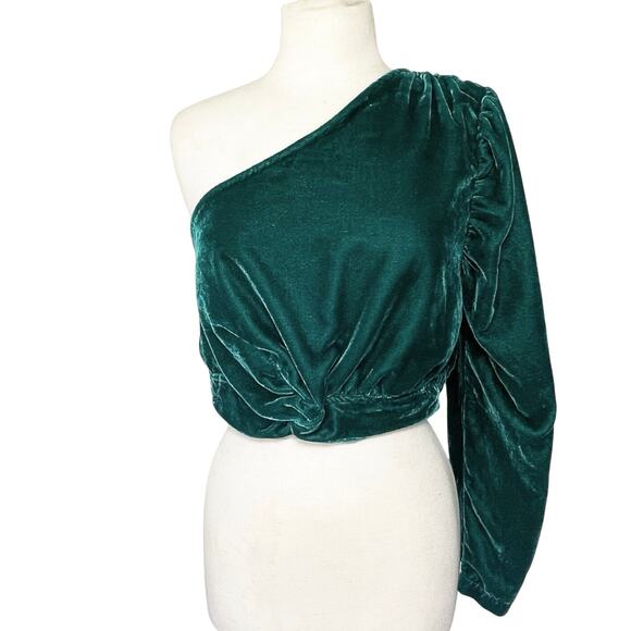 FREE PEOPLE Women’s Tell Me About It Emerald One Sleeve Velvet top - Picture 2 of 7